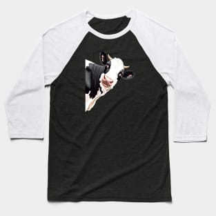 Cartoon Style Black And White Dairy Cow Baseball T-Shirt